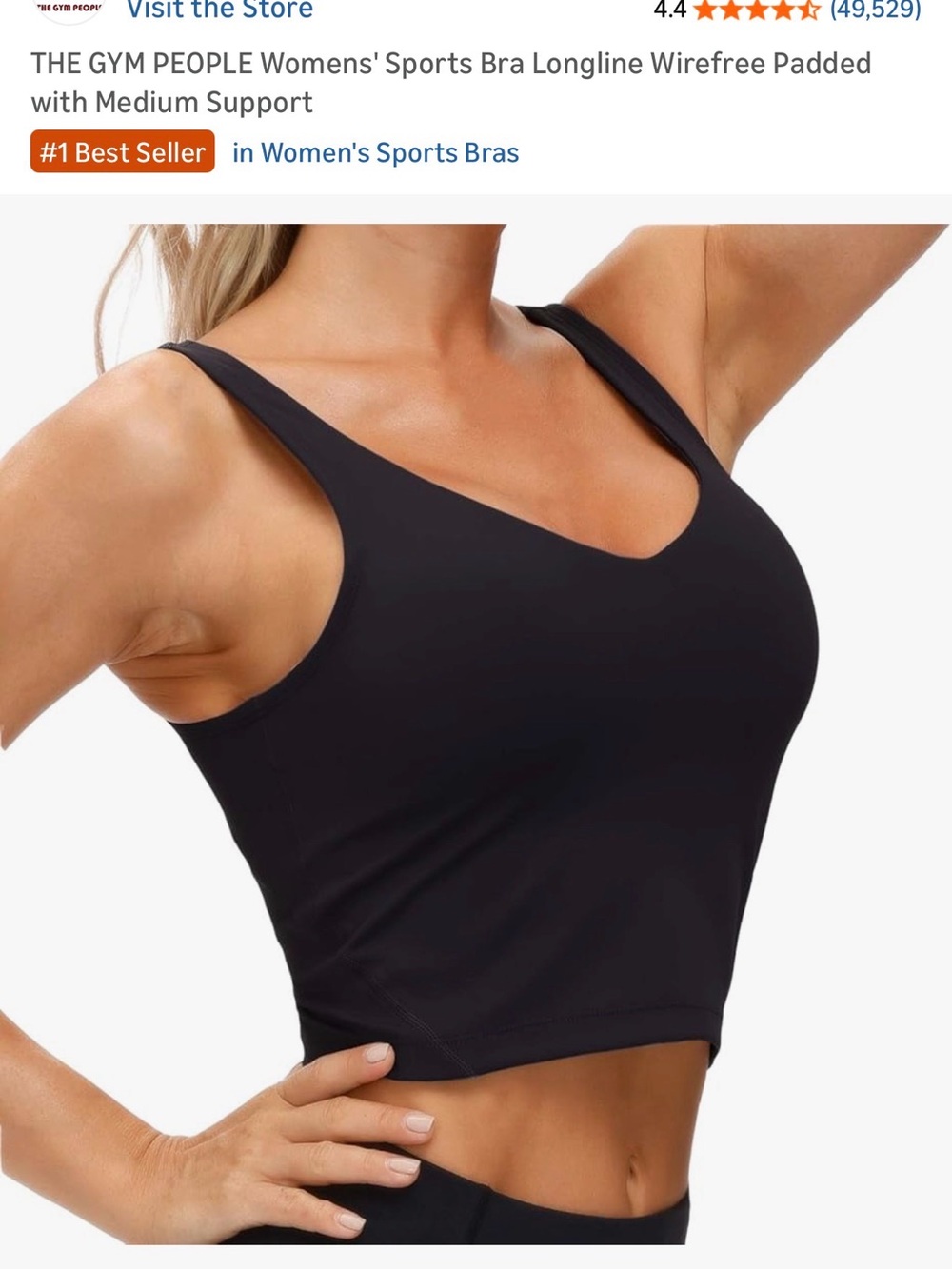The Gym People Women's Longline Wirefree Padded Sports Bra - Black